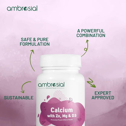 AMBROSIAL Calcium Magnesium Zinc with Vitamin D3 - Pack of 1 (60 Capsules)