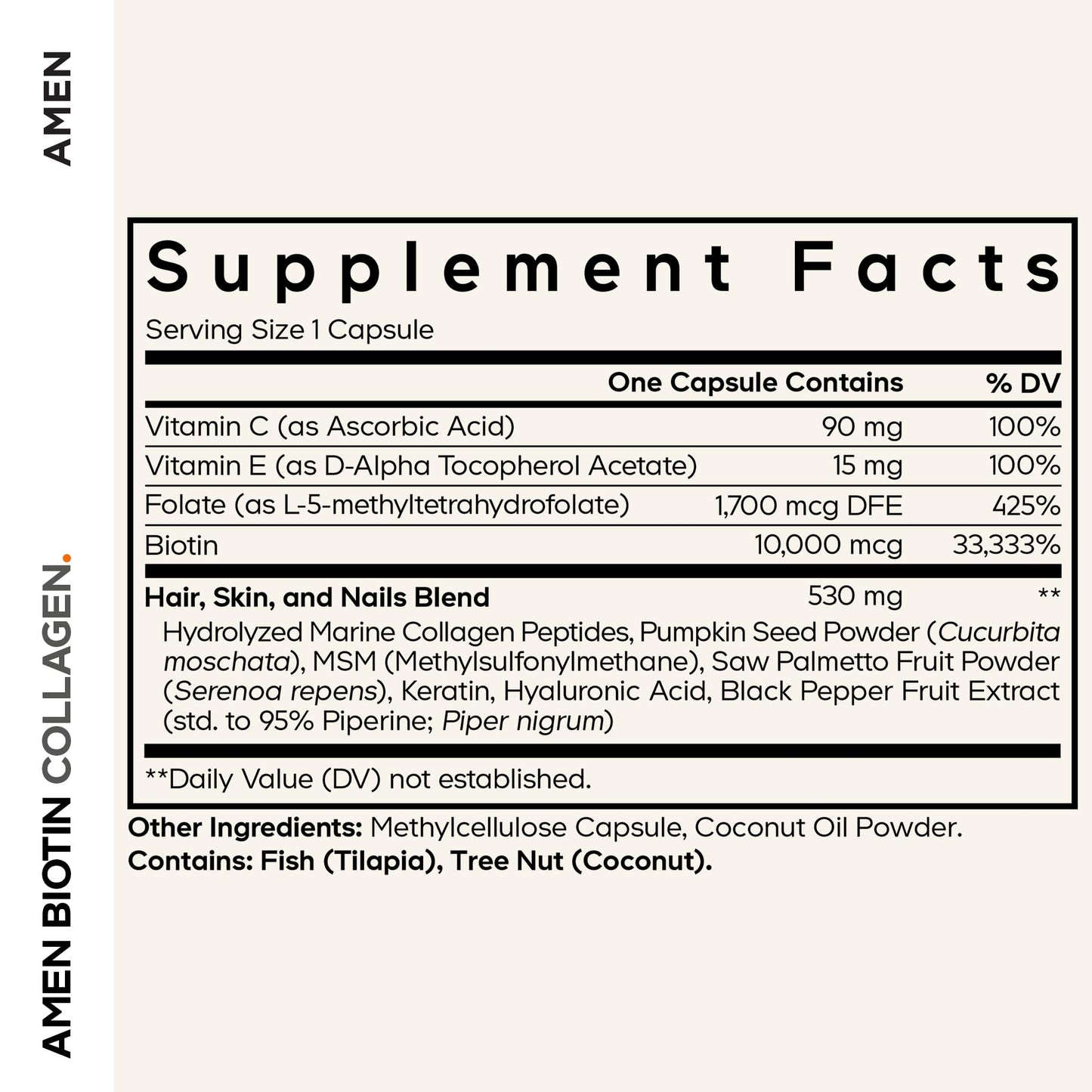 Amen Biotin Collagen Vitamins+ 10,000 mcg Biotin Supplement – 3-Month Supply | Hydrolyzed Collagen, Vitamins C & E