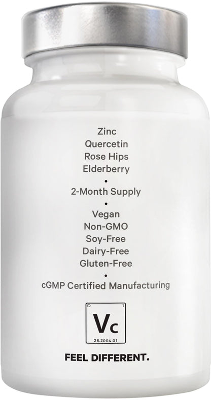Amen Vitamin C+ with Zinc, Bioflavonoids, Quercetin, Rose Hips & Elderberry – Vegan, Non-GMO – 2 Months Supply (120 Capsules)