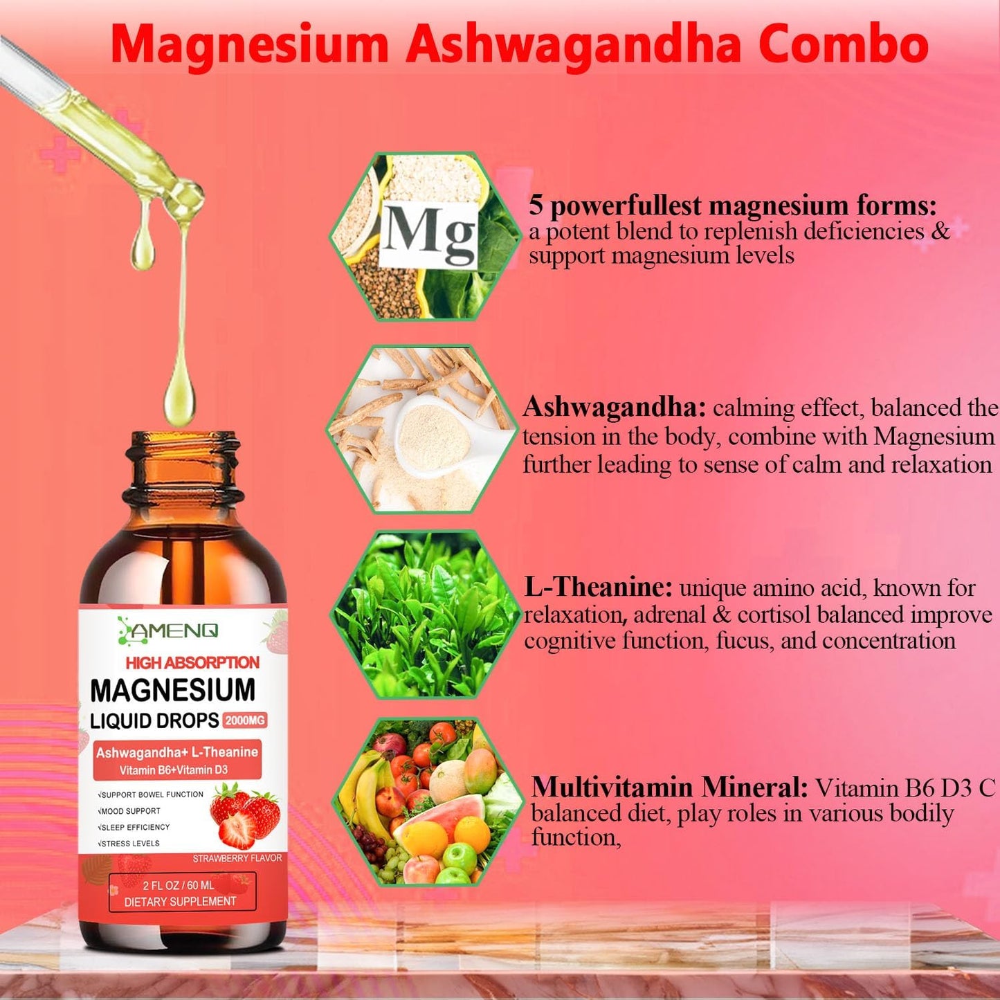 AMENQ HEALTH Cortisol Liquid Drops with Magnesium Glycinate & Ashwagandha