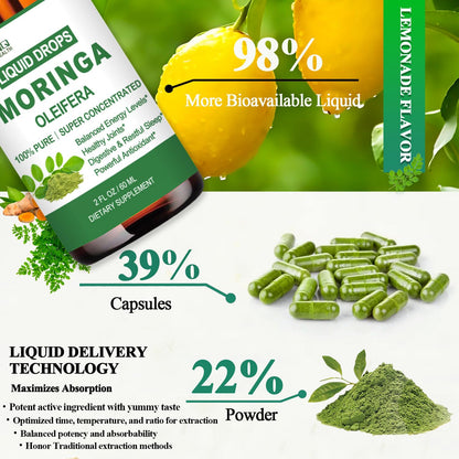 Pure Moringa Oleifera Liquid Drops with Turmeric & Black Pepper – Organic Moringa Supplement for Energy, Immunity, Skin, Joints & Gut