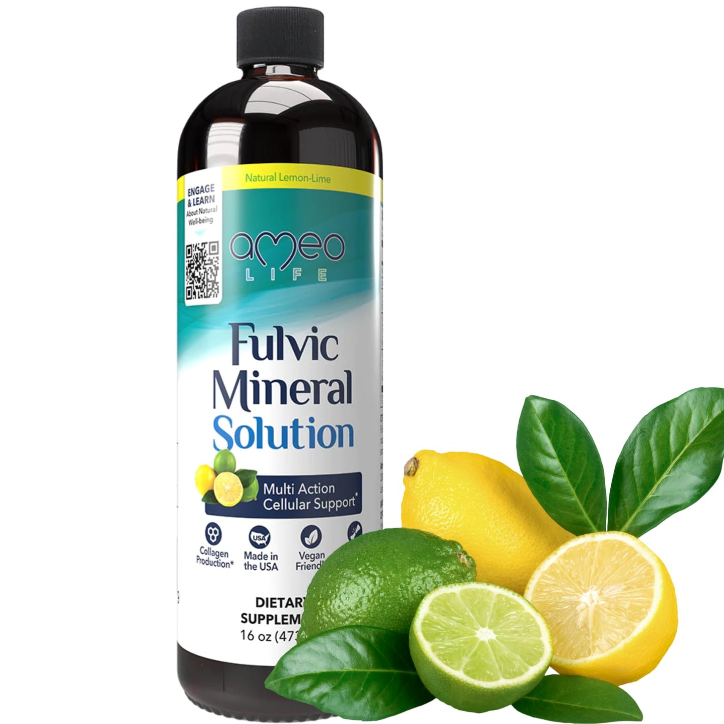 Ameo Life Fulvic Acid & Mineral Complex – Cellular Support, Detox, Skin Health | Vegan, Gluten-Free, Non-GMO | Made in USA | 16 OZ