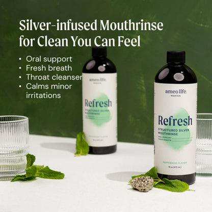 Ameo Life 10ppm Mint Structured Silver Mouthwash – Alcohol-Free Colloidal Rinse (16 oz)