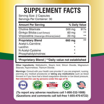 America Medic & Science Cavintona Vinpocetine 20mg – 60 Capsules | Memory, Focus & Brain Health