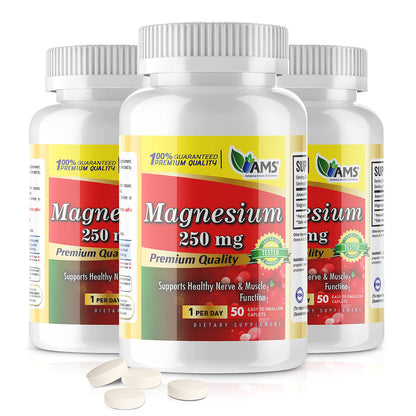 America Medic & Science Magnesium 250 mg (150 Caplets) – 3 Bottles | Magnesium Oxide Supplement