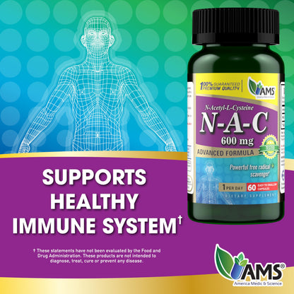 America Medic & Science NAC 600mg – NAC for Lung Health, Immune Support & Liver Health | 60 Capsules (Pack of 3)