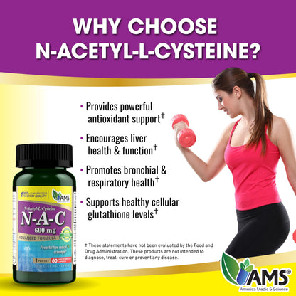 America Medic & Science NAC 600mg – NAC Supplement for Lung Health & Immune Support, Liver Support | 60 Capsules (Pack of 2)