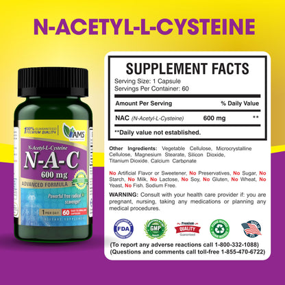 America Medic & Science NAC 600mg – NAC Supplement for Lung Health & Immune Support, Liver Support | 60 Capsules (Pack of 2)