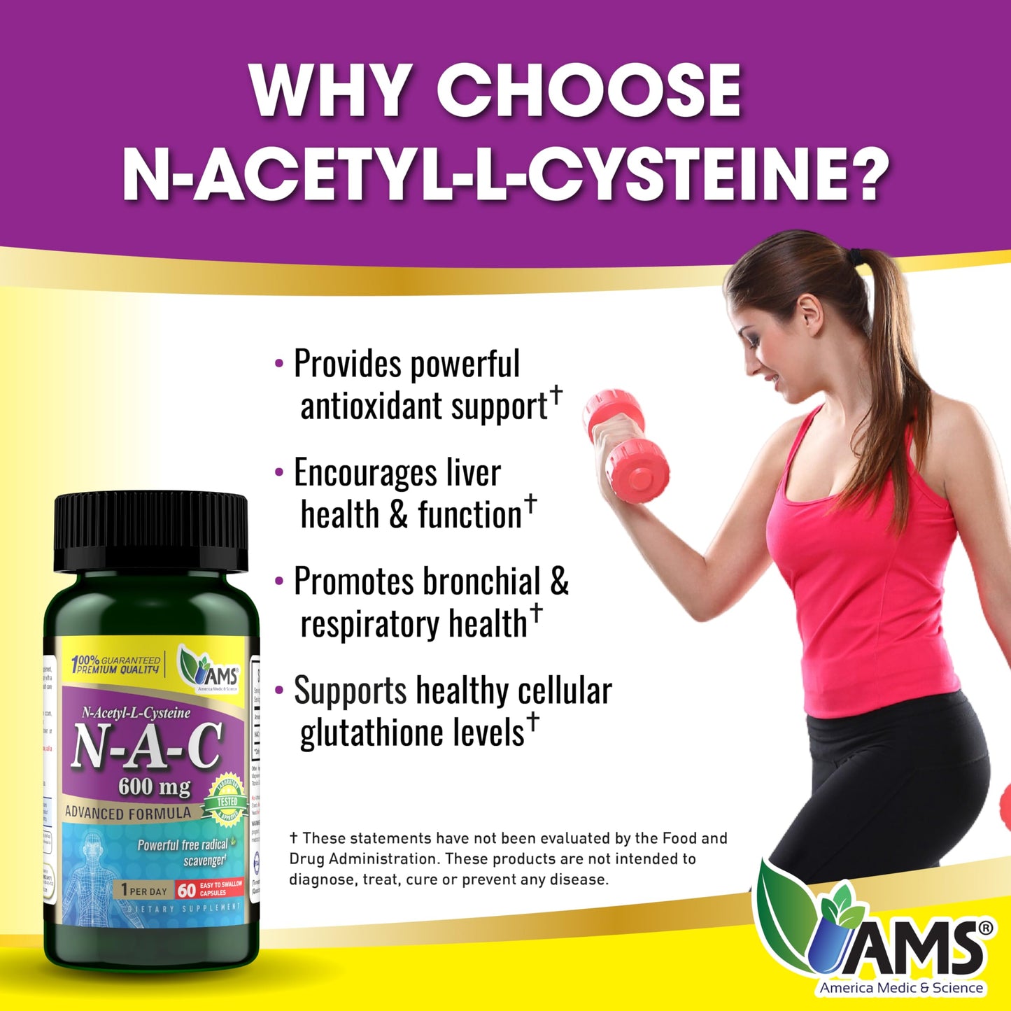 America Medic & Science NAC 600mg – NAC Supplement for Lung Health & Immune Support | 60 Capsules