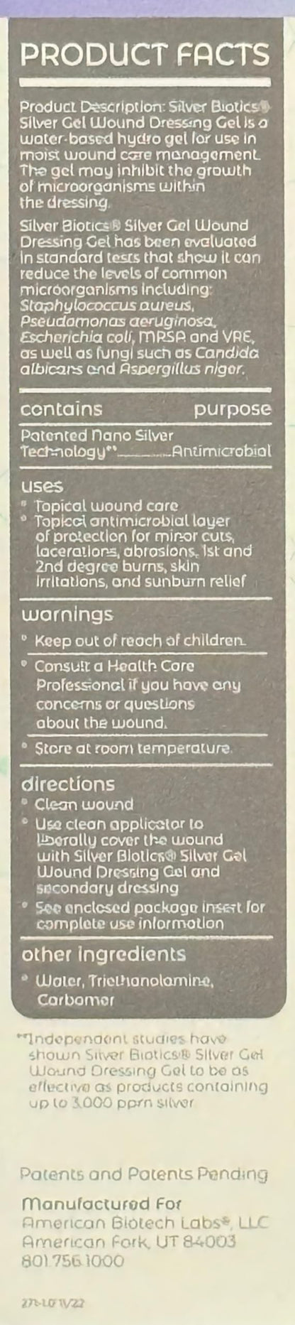 Silver Biotics 24 PPM Silver Wound Healing Gel | 1.5 oz | American Biotech Labs