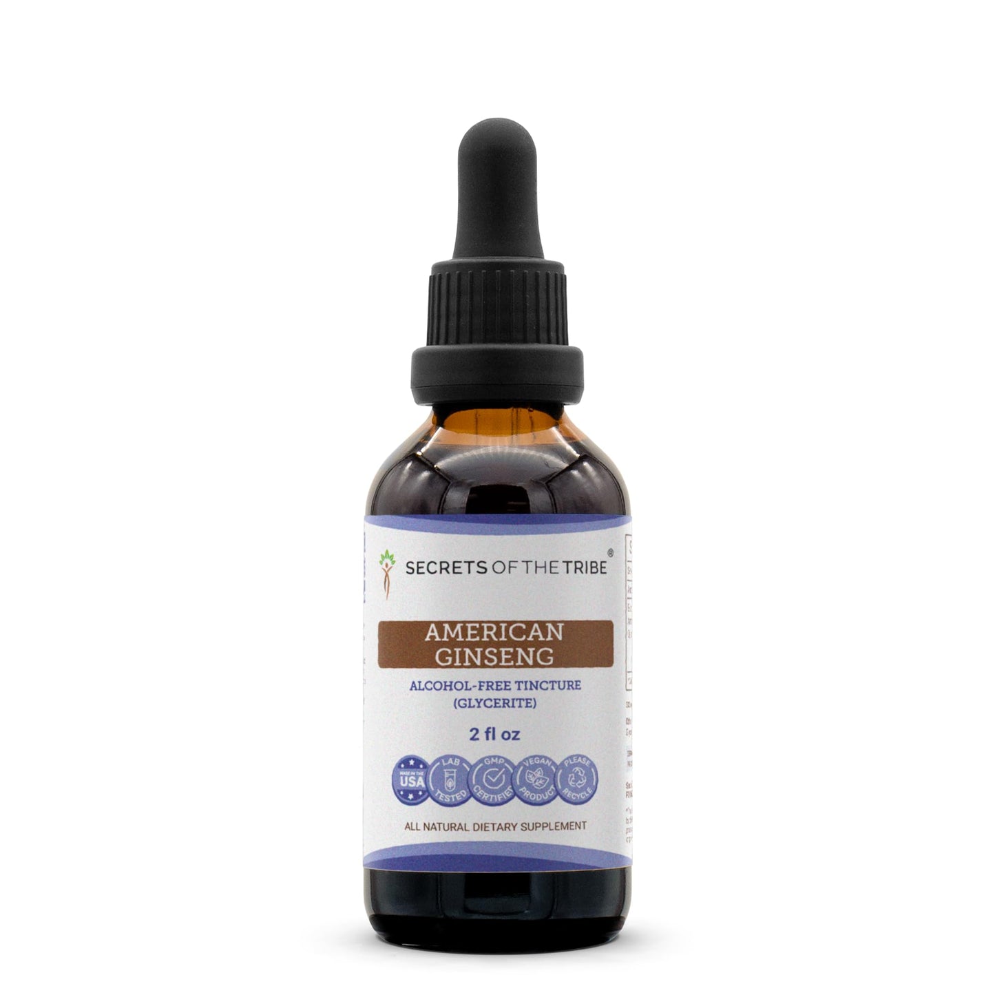 Secrets of the Tribe American Ginseng Tincture – Alcohol-Free, Farm-Grown 2 oz