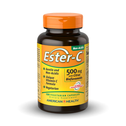 American Health Ester-C 500 mg with Citrus Bioflavonoids – 60 Servings – 24-Hour Immune Support – Non-GMO, Vegan, Gluten Free
