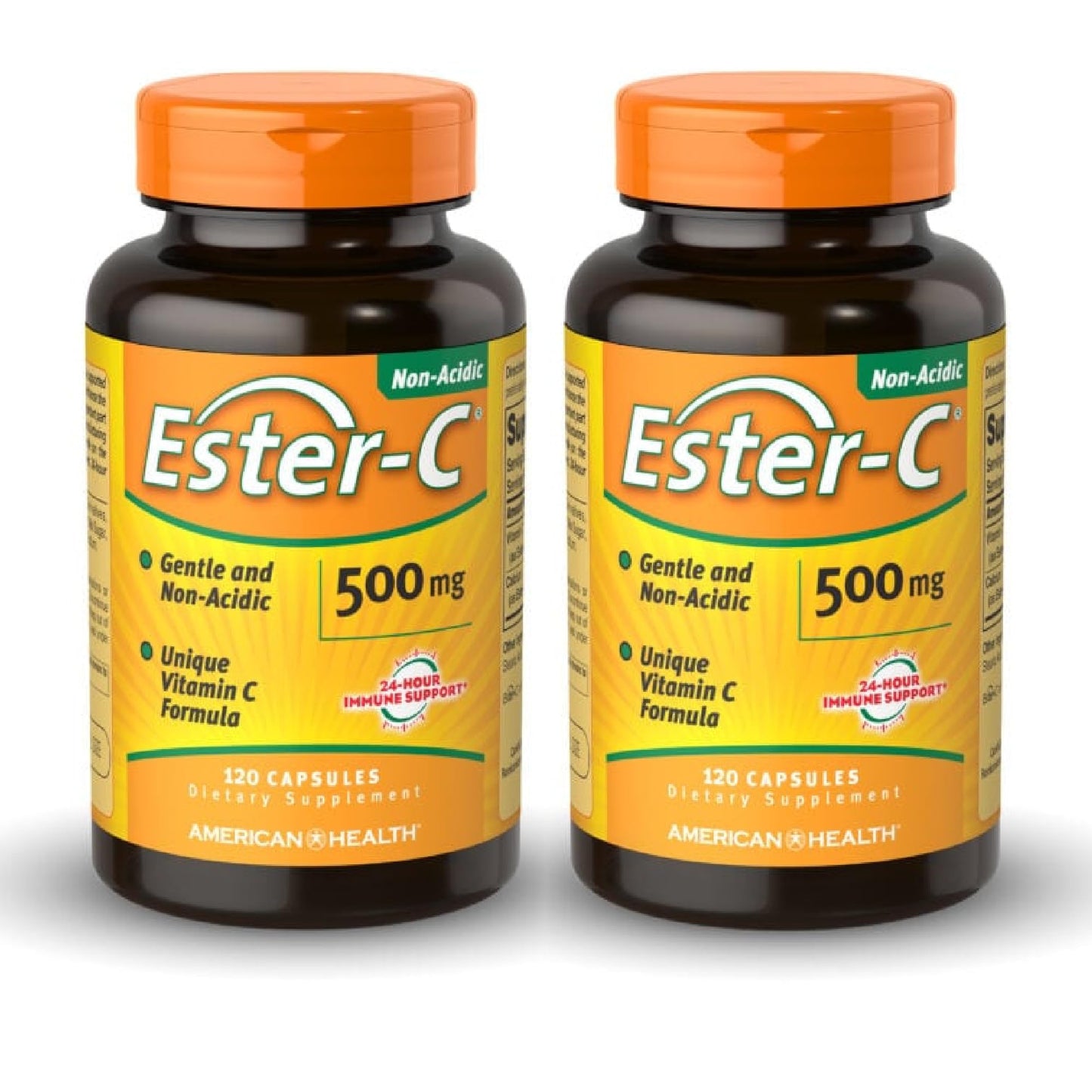 American Health Ester-C 500 mg – 120 Capsules (Pack of 2) – 24-Hour Immune Support – Non-GMO, Gluten Free | 120 Total Servings