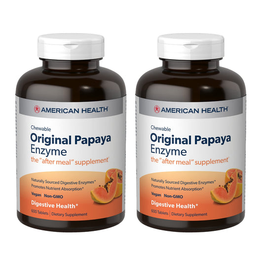 American Health Papaya Enzyme - 600 Chewables, 2-Pack | After-Meal Digestive Enzymes, Non-GMO & Vegan BritishVita | Premium UK Vitamins & Wellness Supplements