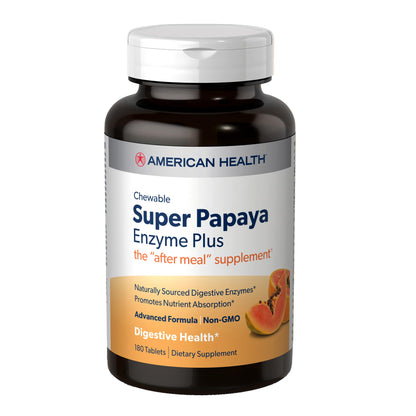 American Health Super Papaya Enzyme Plus - 180 Chewable Tablets | After-Meal Digestive Enzyme - Non-GMO - 60 Servings