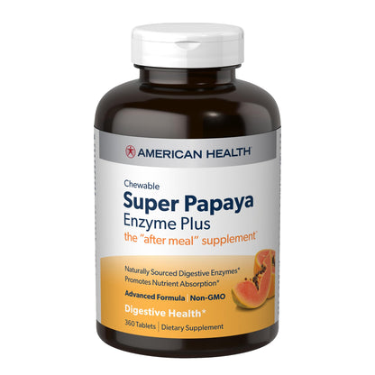 American Health Super Papaya Enzyme Plus - 360 Chewable Tablets - After-Meal Digestive Enzymes - Non-GMO - 120 Servings