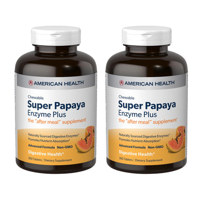 American Health Super Papaya Enzyme Plus - 360 Chewable Tablets, Pack of 2, After-Meal Digestive Support, Non-GMO, 240 Total Servings