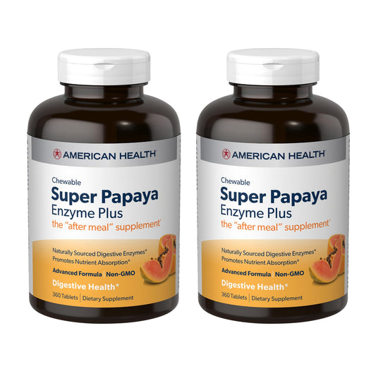 American Health Super Papaya Enzyme Plus - 360 Chewable Tablets, Pack of 2, After-Meal Digestive Support, Non-GMO, 240 Total Servings BritishVita | Premium UK Vitamins & Wellness Supplements