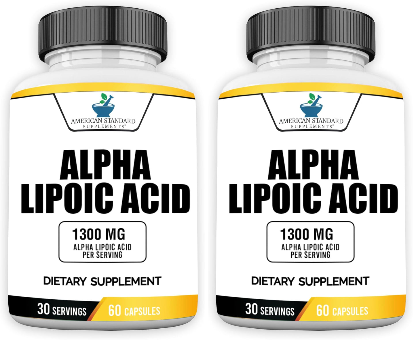 American Standard Supplements Alpha Lipoic Acid 1300mg Per Serving - Vegan, Gluten Free, Non-GMO, 60 Capsules, 30 Servings (Pack of 2)