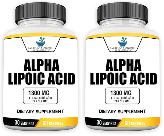 American Standard Supplements Alpha Lipoic Acid 1300mg Per Serving - Vegan, Gluten Free, Non-GMO, 60 Capsules, 30 Servings (Pack of 2) BritishVita | Premium UK Vitamins & Wellness Supplements