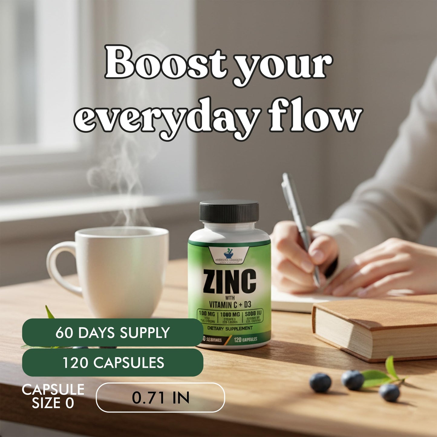 Zinc 100mg + Vitamin C 1000mg + Vitamin D3 5000 IU — 120 Gluten-Free Capsules (60 Servings) | American Standard