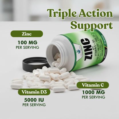 American Standard Zinc 100mg, Vitamin C 1000mg, D3 5000 IU – 60 Capsules (Gluten Free, Non-GMO)