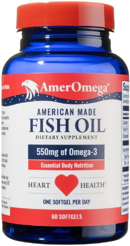AmerOmega Triglyceride Omega-3 Fish Oil – Heart Health Support | Wild-Caught Alaskan Pollock | 60 Softgels