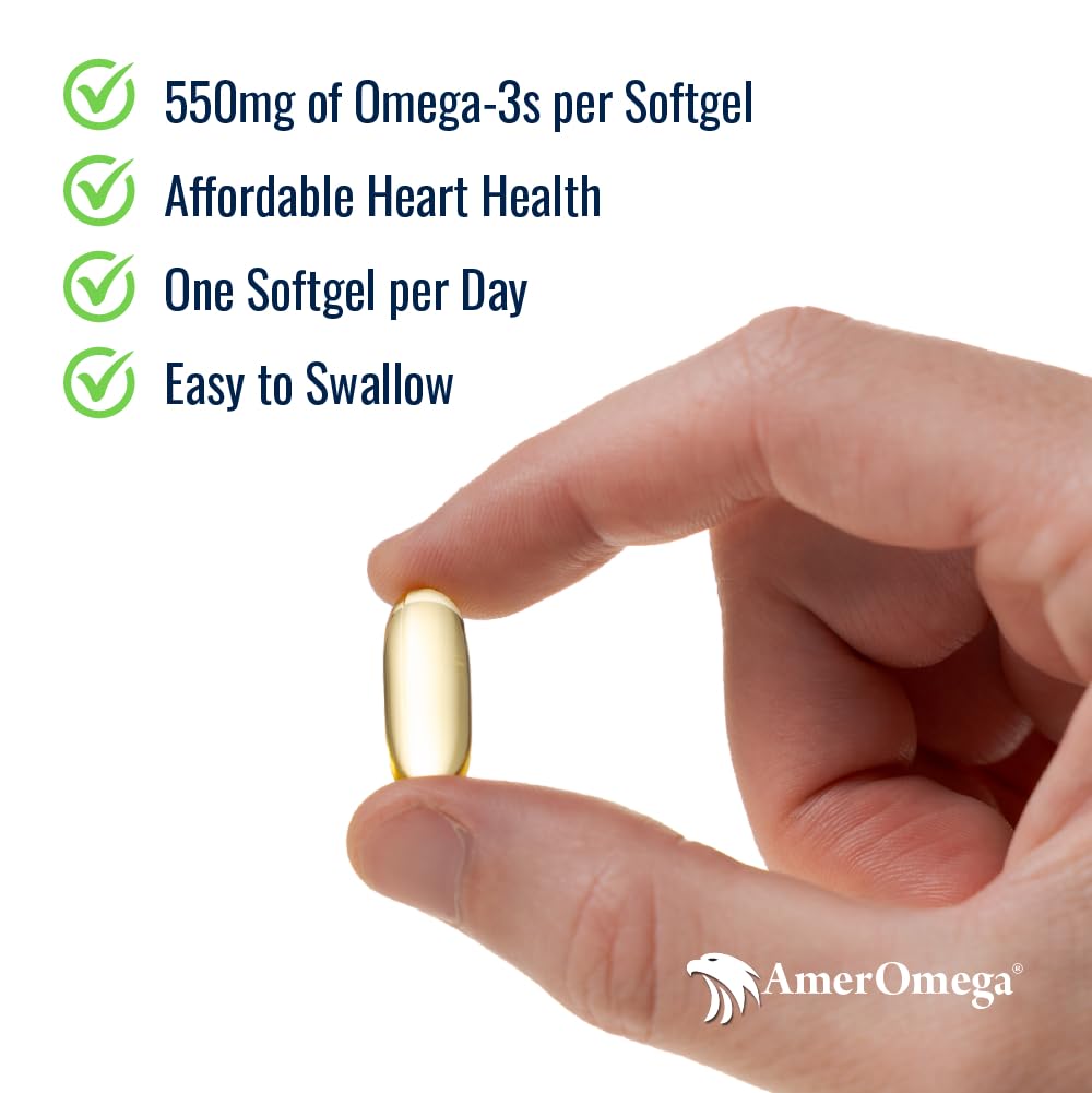 AmerOmega Triglyceride Omega-3 Fish Oil – Heart Health Support, Wild-Caught Alaskan Walleye Pollock, 120 Softgels
