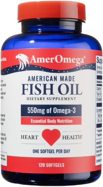 AmerOmega Triglyceride Omega-3 Fish Oil – Heart Health Support, Wild-Caught Alaskan Walleye Pollock, 120 Softgels