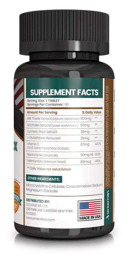 Amerrition Liver Support – Milk Thistle Silymarin, Artichoke Extract & Turmeric – 60 Tablets