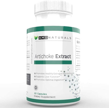 AMG Naturals Artichoke Extract Capsules – 7 mg Cynarin | Liver Support, Digestion & Estrogen Metabolism | Vegan & Gluten Free | 60 Capsules