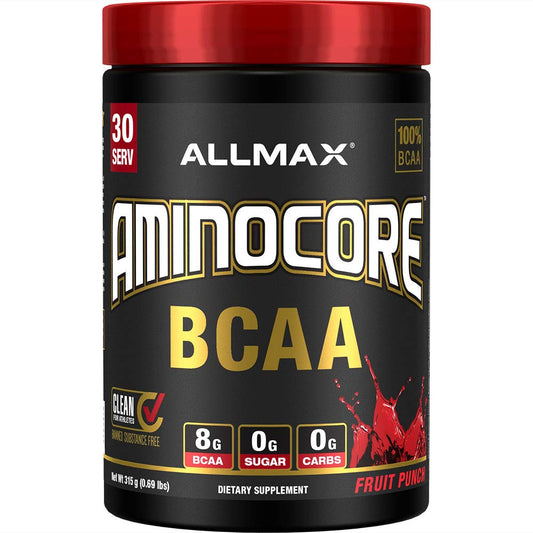 ALLMAX Nutrition AMINOCORE BCAA Powder - 315 g, Fruit Punch | Intra & Post-Workout Recovery BritishVita | Premium UK Vitamins & Wellness Supplements