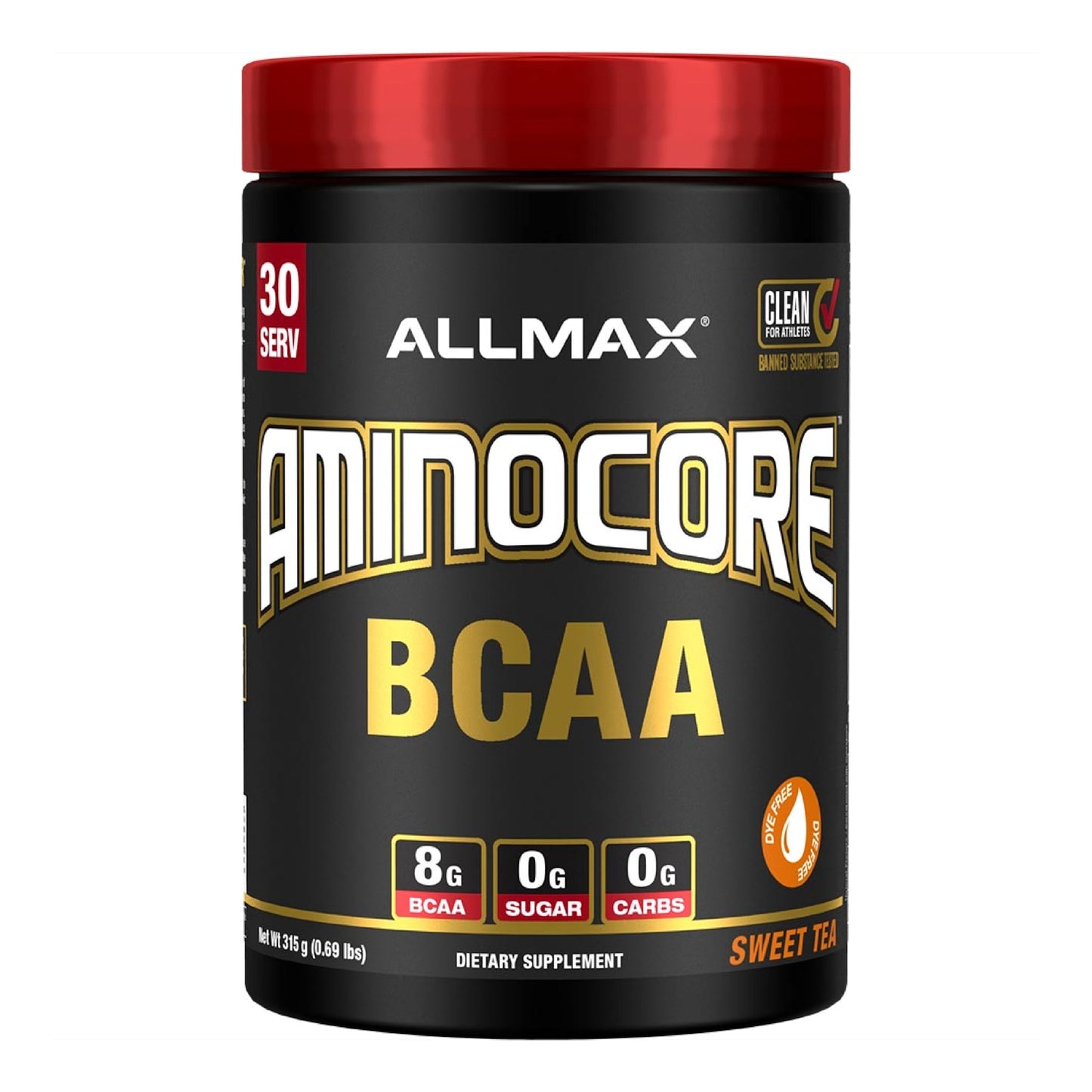 ALLMAX AMINOCORE BCAA Powder – Intra & Post-Workout Recovery, Gluten Free, Sweet Tea 315 g