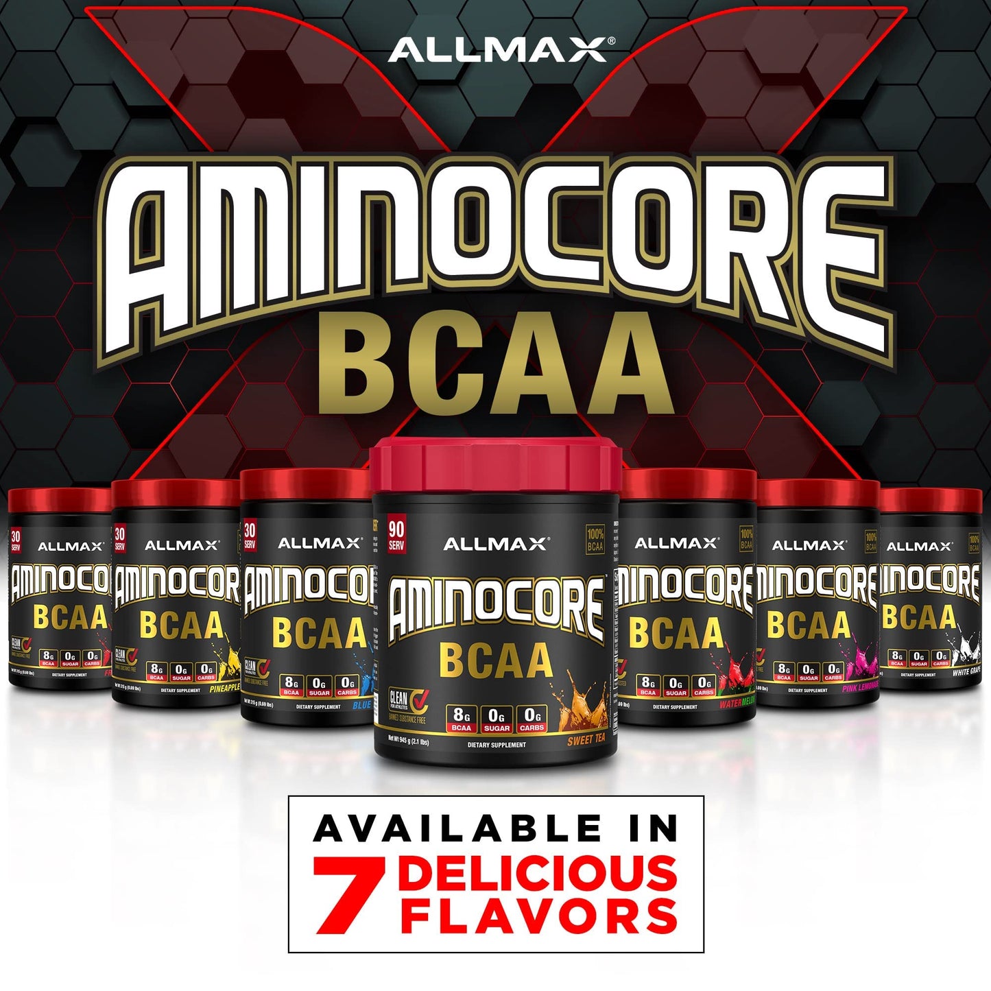 ALLMAX AMINOCORE BCAA Powder – Intra & Post-Workout Recovery, Gluten Free, Sweet Tea 315 g