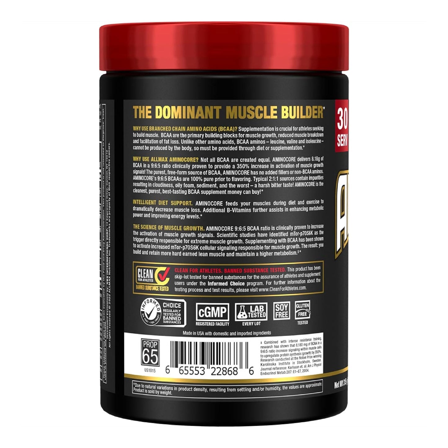 ALLMAX AMINOCORE BCAA Powder – Intra & Post-Workout Recovery, Gluten Free, Sweet Tea 315 g