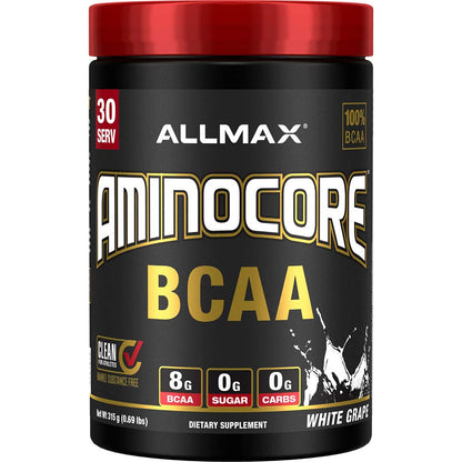 ALLMAX Nutrition AMINOCORE BCAA Powder – 8.18 g Amino Acids, Intra & Post-Workout Recovery, Gluten Free, White Grape, 315 g