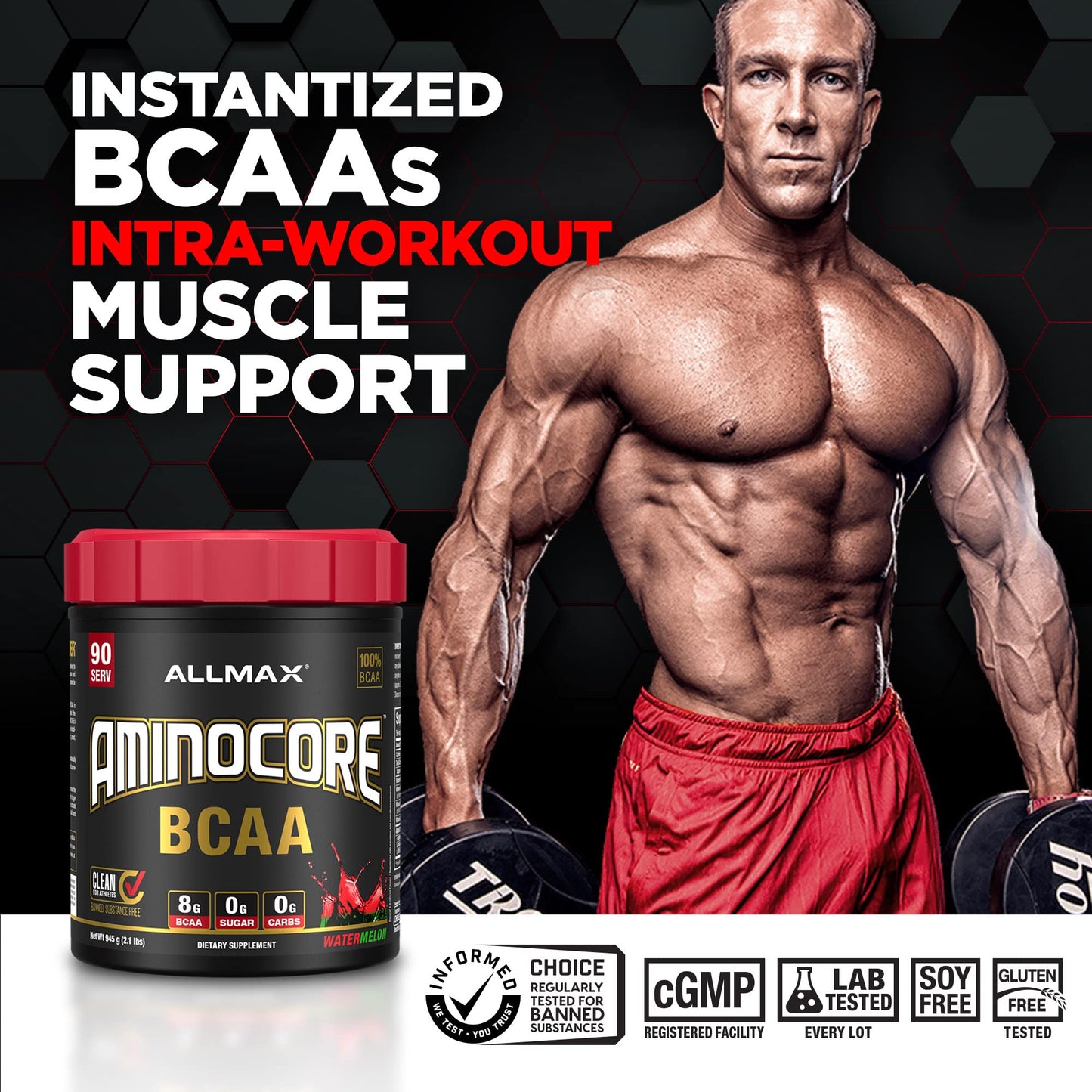 ALLMAX Nutrition AMINOCORE BCAA Powder – 8.18 g Amino Acids, Intra & Post-Workout Recovery, Gluten Free, White Grape, 315 g