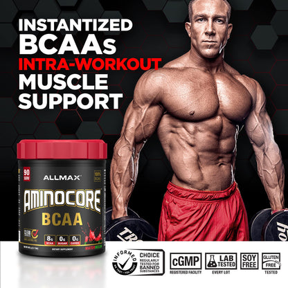 ALLMAX Nutrition AMINOCORE BCAA Powder – 8.18 g Amino Acids, Intra & Post-Workout Recovery, Gluten Free, White Grape, 315 g