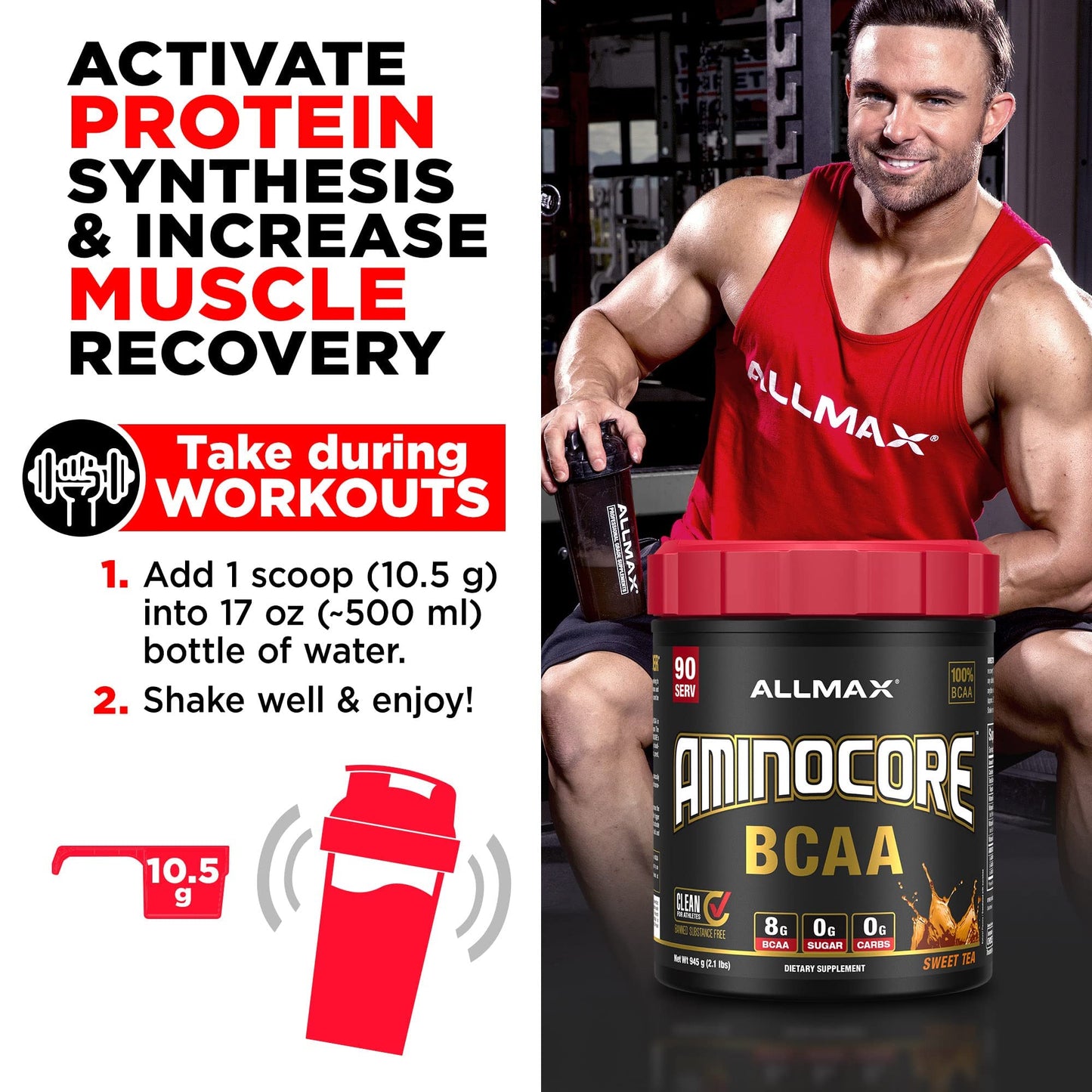 ALLMAX Nutrition AMINOCORE BCAA Powder – 8.18 g Amino Acids, Intra & Post-Workout Recovery, Gluten Free, White Grape, 315 g