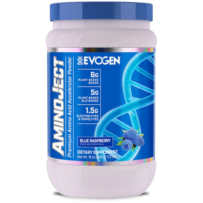 Evogen AminoJect - Premium BCAA Powder & EAA Recovery Formula with Electrolytes | Amino Acids Supplement for Muscle Growth, Hydration, & Recovery | Blue Raspberry | 30 Servings