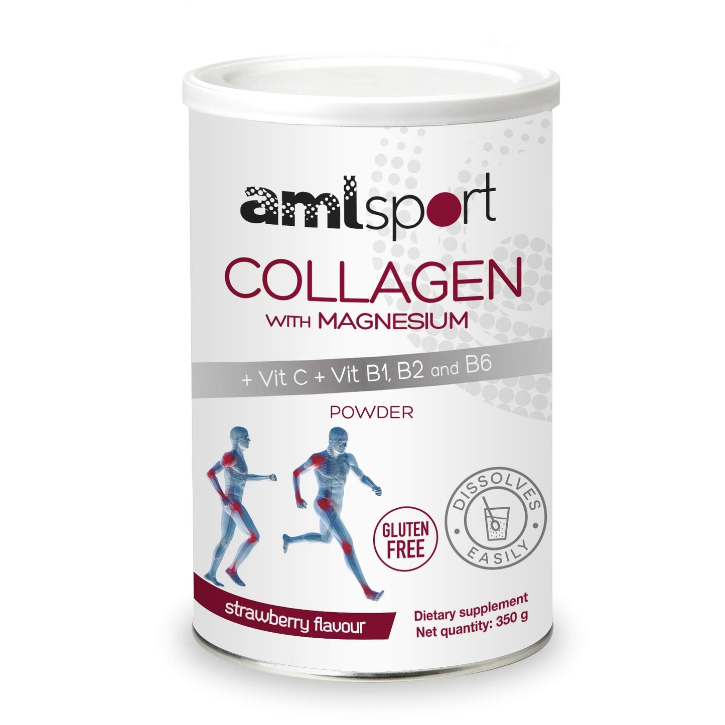 AML Sport Collagen with Magnesium + Vitamin C, B1, B2 & B6 Powder – 350g (Strawberry) – Gluten Free & Sugar Free