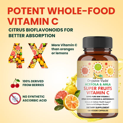 Organic Veda Superfruits Vitamin C Capsule – Acerola & Amla, 120 Vegan Pills