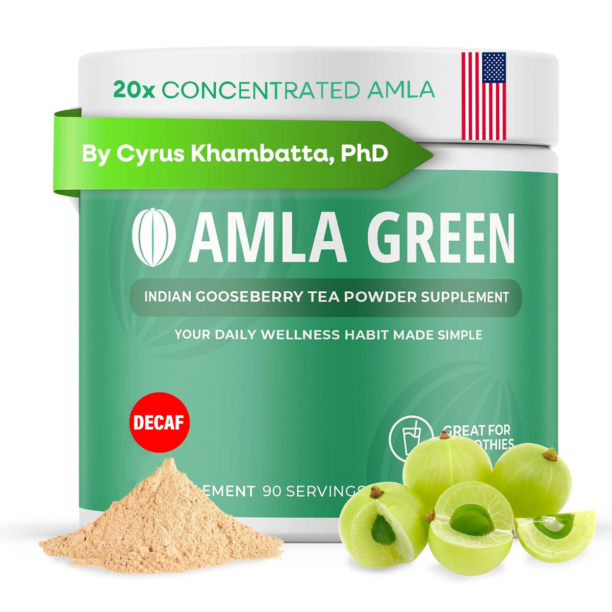 Amla Green: 20x Concentrated Amla Powder + Decaf Green Tea | Organic, Vegan, 90 Servings BritishVita | Premium UK Vitamins & Wellness Supplements