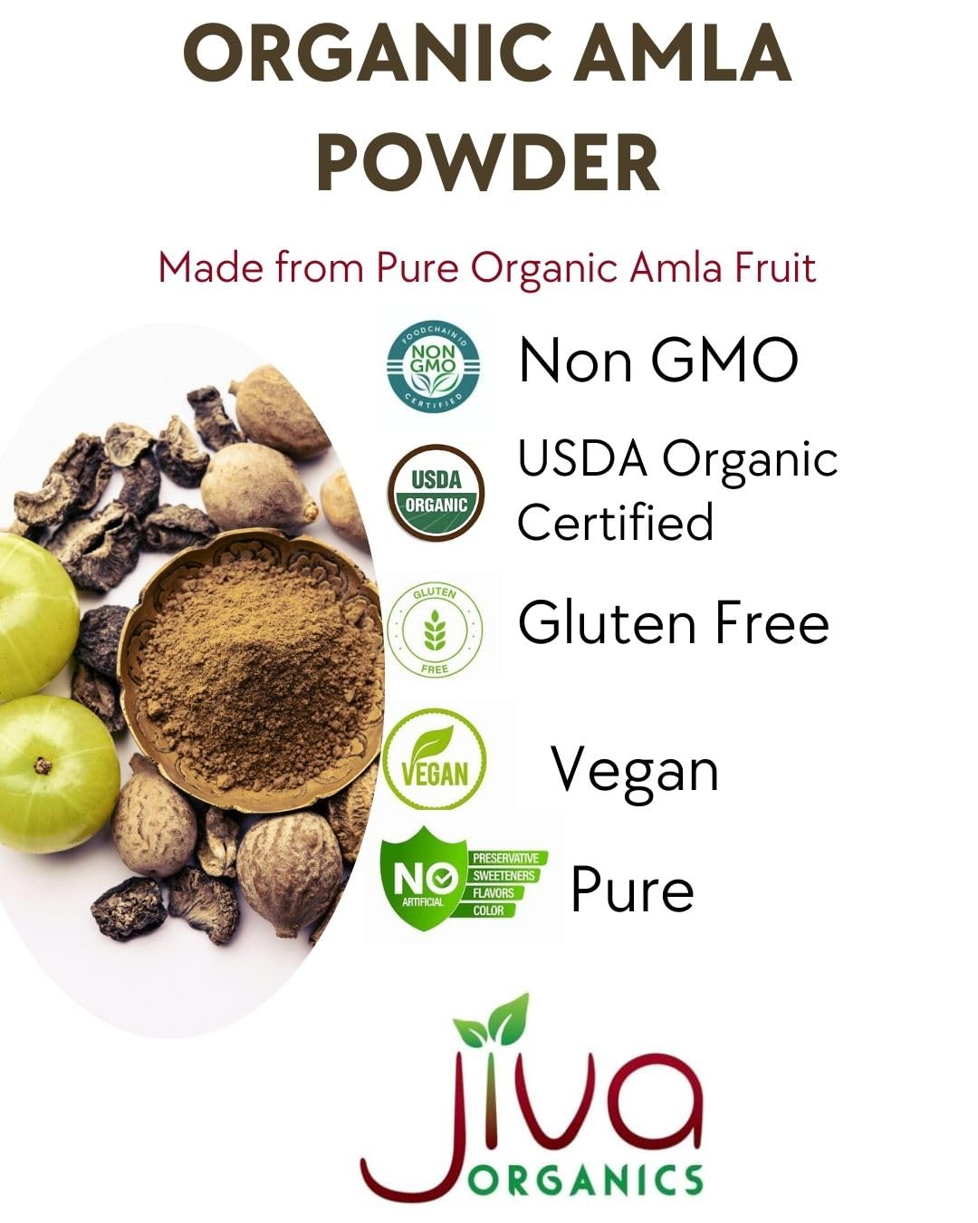 Organic Amla Powder 1.25 lb – Pure Amalaki, Lab Tested, Gluten Free | Jiva Organics