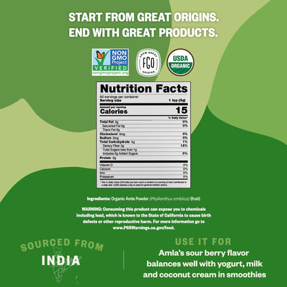 FGO Organic Amla Powder (Amalaki), 100% Raw from India, 16oz (Pack of 1)
