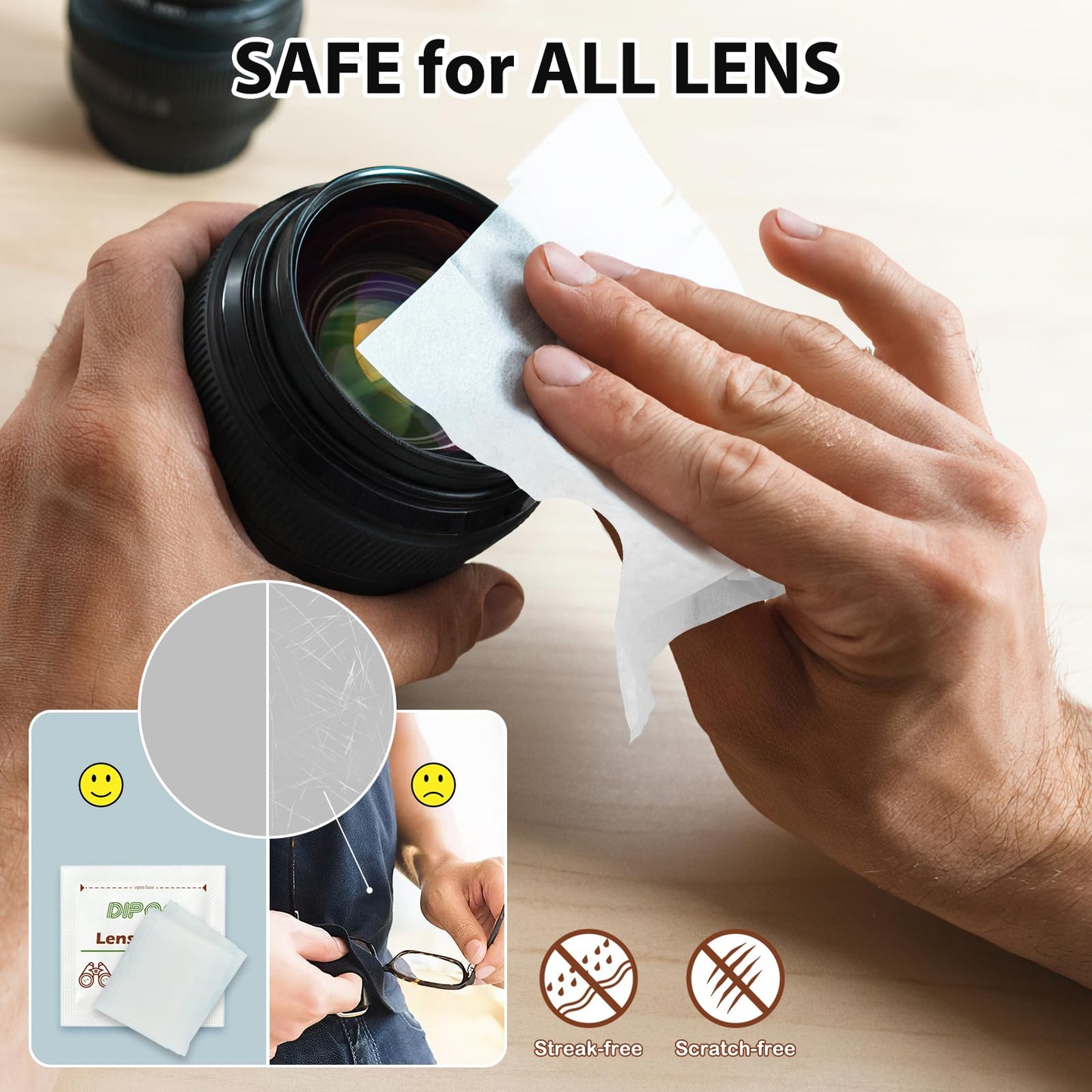 200 Count Lens Wipes for Eyeglasses, Sunglasses & Camera Lenses – Pre-moistened, Ammonia-Free, Scratch-Free
