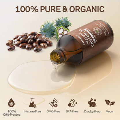 AMOADO Organic Castor Oil Pack Wrap Kit – Cold-Pressed Castor Oil (8.7 fl oz) in Amber Glass