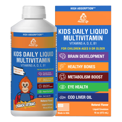 Amore Life Daily Liquid Multivitamin for Kids – Orange Flavor, Cod Liver Oil