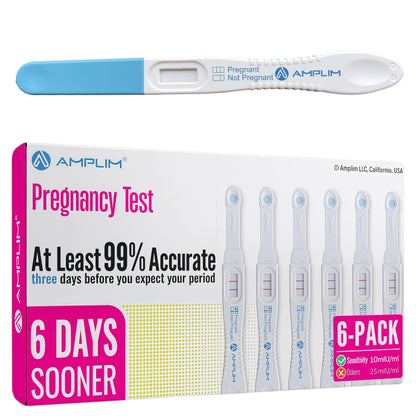 AMPLIM HCG Early Detection Pregnancy Test – 6 Pack, 6 Days Sooner, 10 mIU/mL, Midstream, 99.99% Accurate