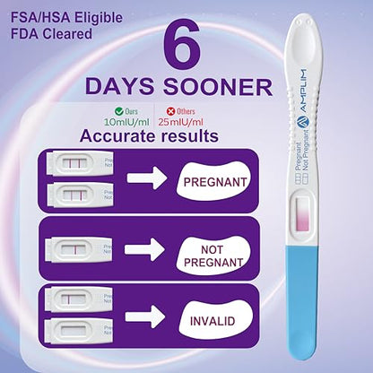 AMPLIM HCG Early Detection Pregnancy Test Sticks – 10 Ct Bulk, 6 Days Early Result, 10 mIU/mL, Midstream, 99.99% Accurate